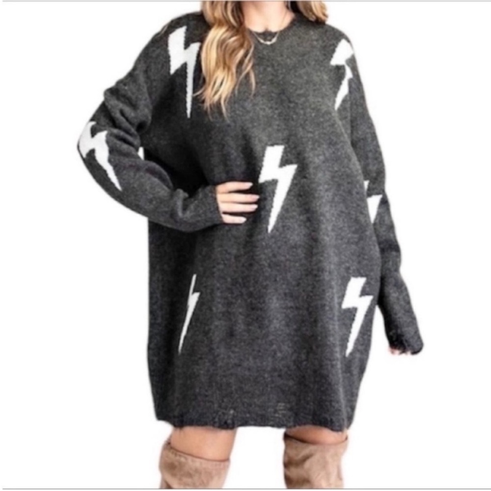 EASEL Lightning Bolt Sweater Mini Dress NEW 1x